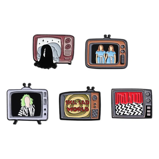 Retro Horror TV Enamel Pins Halloween Brooches Jewelry