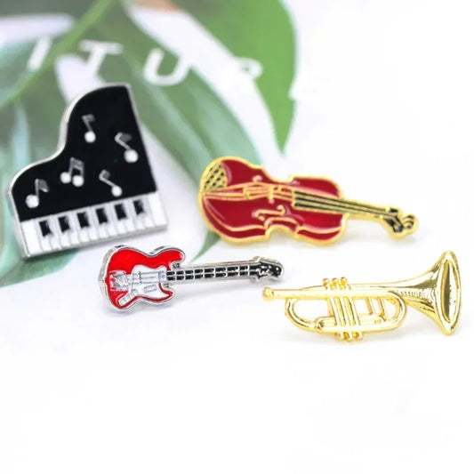 Retro Guitar Violin Piano Enamel Pins Music Brooches Lapel Badge Gift
