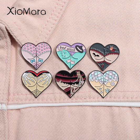 Halloween Sexy Enamel Pins Skull Heart Stockings Brooches Lapel Badges Punk Jewelry Gift
