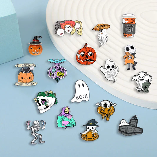 Halloween Pumpkin Ghost Cat Witch Brooch Pin Jewelry Gift