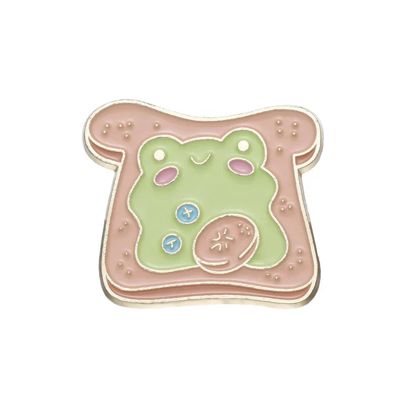 Frog Dessert Enamel Pins Donut Juice Toast Hamburger Ice Cream Brooches Lapel Badges Animal Jewelry Gift for Kids Friends