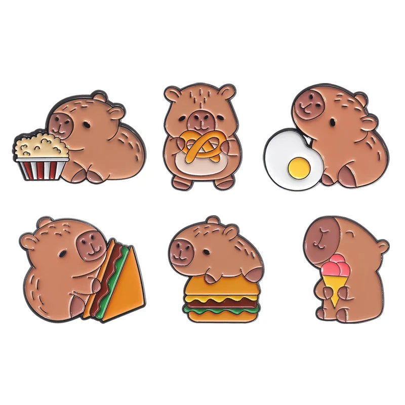 Cute Capybara Burger Enamel Pins Kawaii Dolphin Food Brooch Lapel Badge Gift