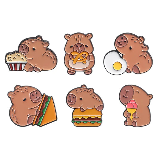 Cute Capybara Burger Enamel Pins Kawaii Dolphin Food Brooch Lapel Badge Gift