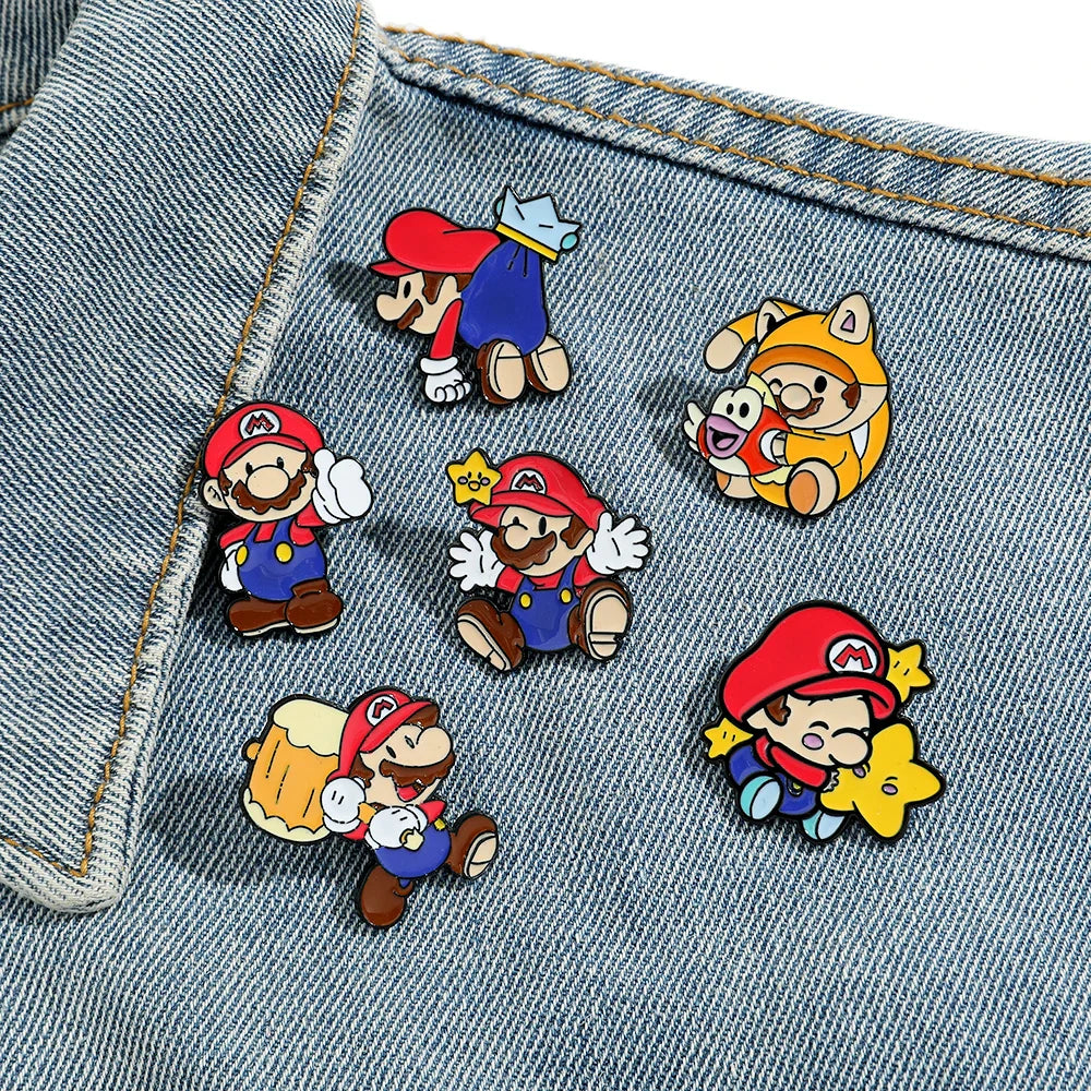 Super Mario Bros Enamel Lapel Pins Set - Cartoon Brooch Backpack Accessories