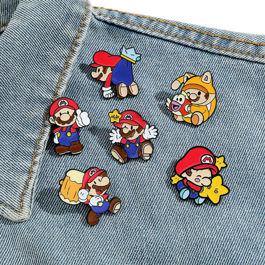 Super Mario Bros Enamel Lapel Pins Set - Cartoon Brooch Backpack Accessories