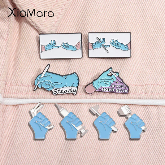Blue Gloves Scalpel Enamel Pins Surgeon Medical Brooch Lapel Badge Gifts