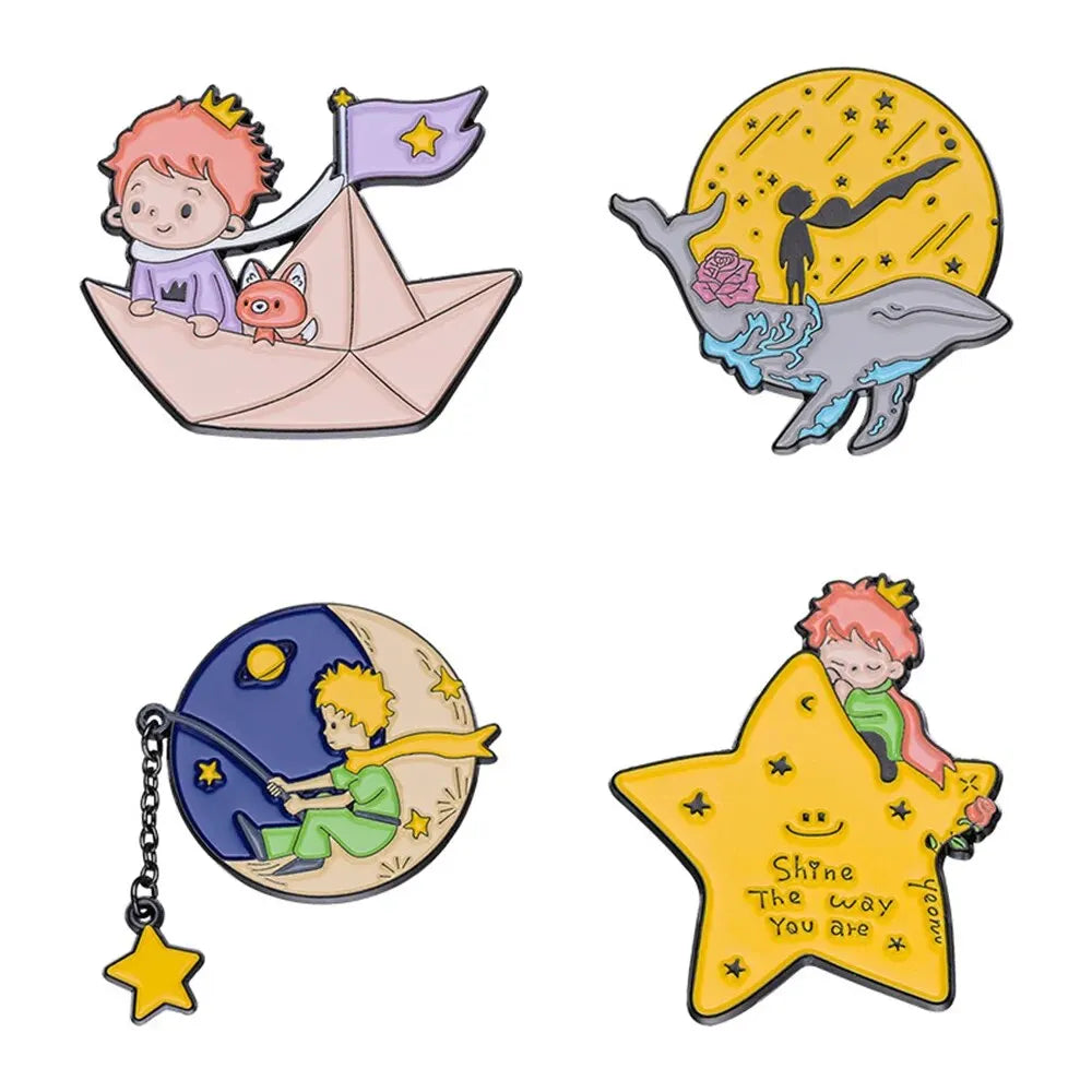 Cute Fox Enamel Pins Moon Star Whale Brooches Lapel Badges Cartoon Jewelry Gift