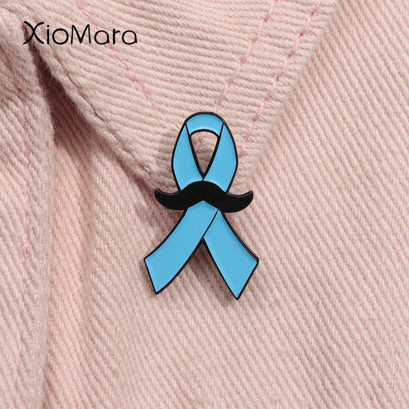 Prostate Cancer Awareness Blue Ribbon Mustache Pin Badge Jewelry