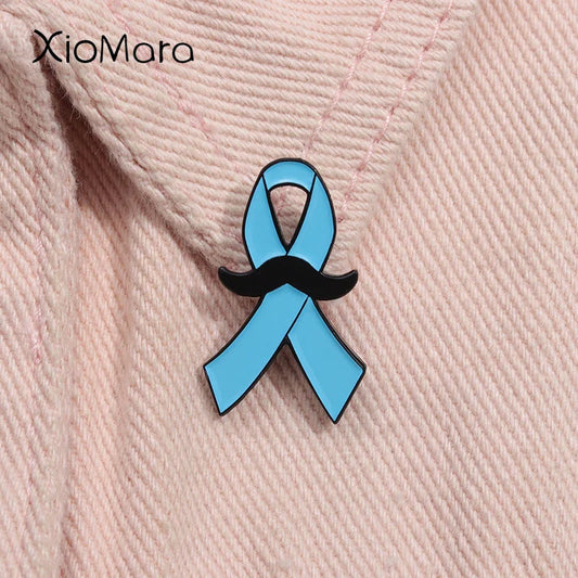 Prostate Cancer Awareness Blue Ribbon Mustache Pin Badge Jewelry