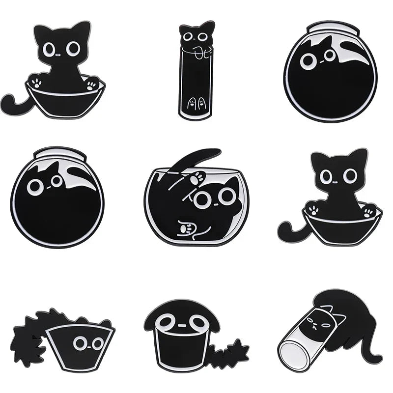 Black Cat Enamel Pin Funny Kitten Metal Badge Cartoon Lapel Jewelry Gift Wholesale