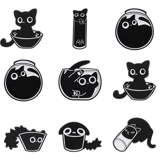Black Cat Enamel Pin Funny Kitten Metal Badge Cartoon Lapel Jewelry Gift Wholesale