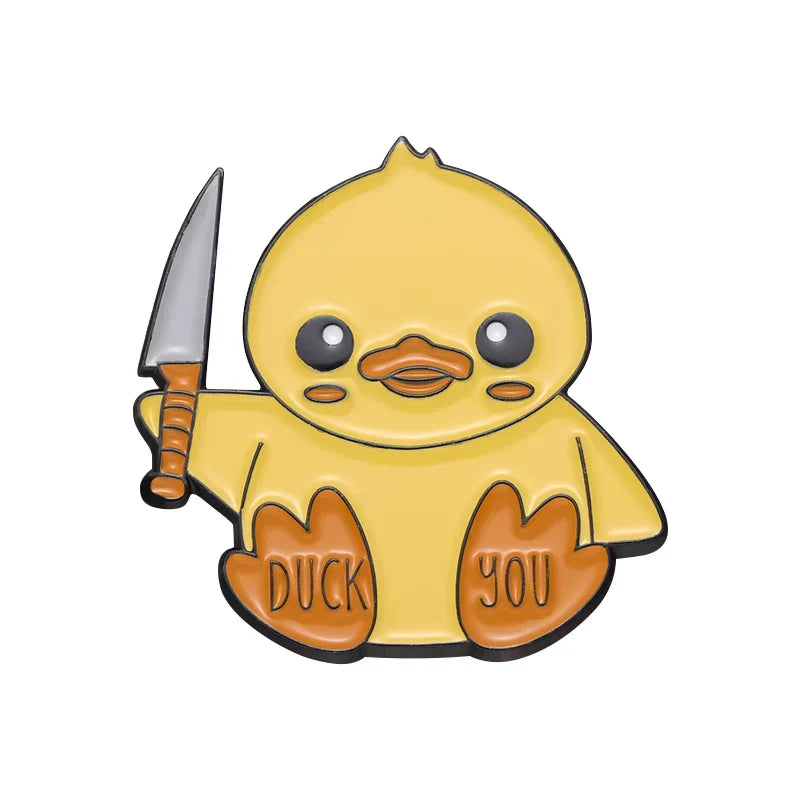 Duck You Middle Finger Enamel Pin Funny Duck Knife Brooch Lapel Badge Jewelry Gift