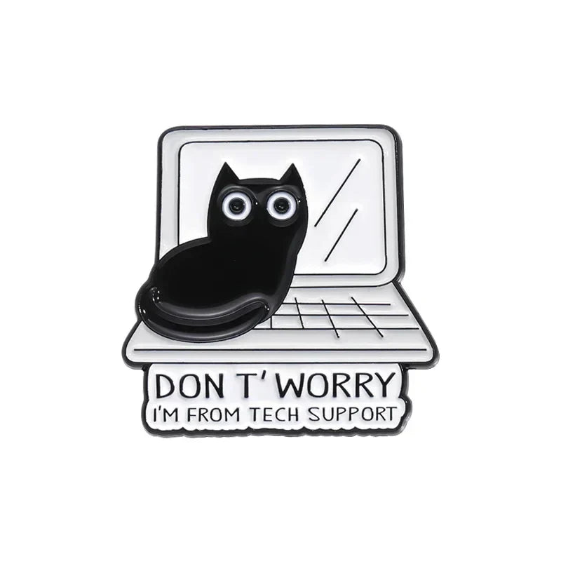 Black Cat Enamel Pin THINK BEFORE YOU CLICK Lapel Badge Jewelry Accessories