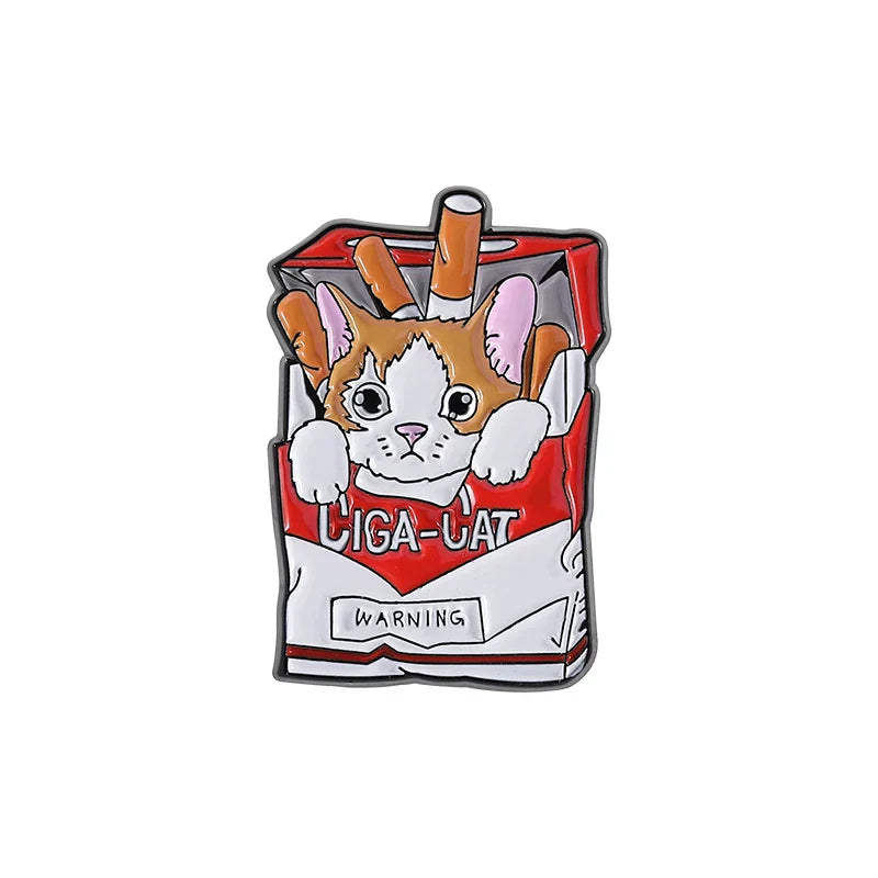 Cat in Cigarette Box Enamel Pin Cute Animal Brooch Lapel Badge Jewelry Gift