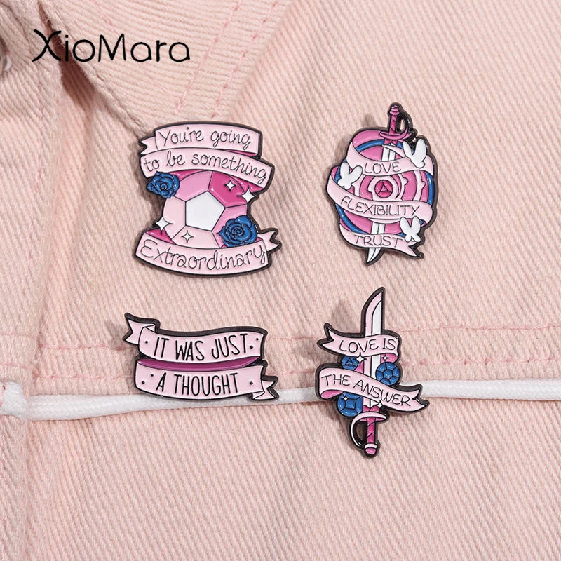 Cartoon Enamel Pin Love Is The Answer Pink Gem Brooch Lapel Backpack Badge Jewelry Gift