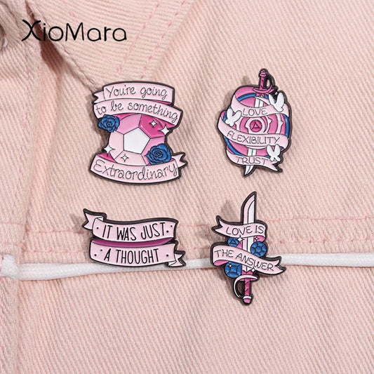 Cartoon Enamel Pin Love Is The Answer Pink Gem Brooch Lapel Backpack Badge Jewelry Gift