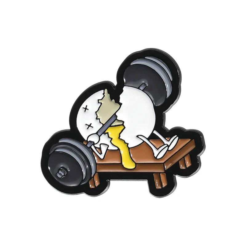 Cartoon Egg Dumbbell Brooch Lapel Pin Accessory Gift
