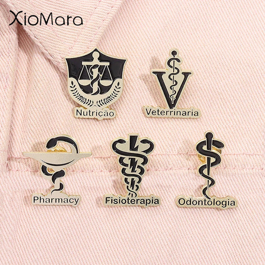 Medicine Symbol Enamel Pins Veterinary Pharmacy Odontology Nutrition Physiotherapy Brooch Lapel Badge Jewelry Gifts