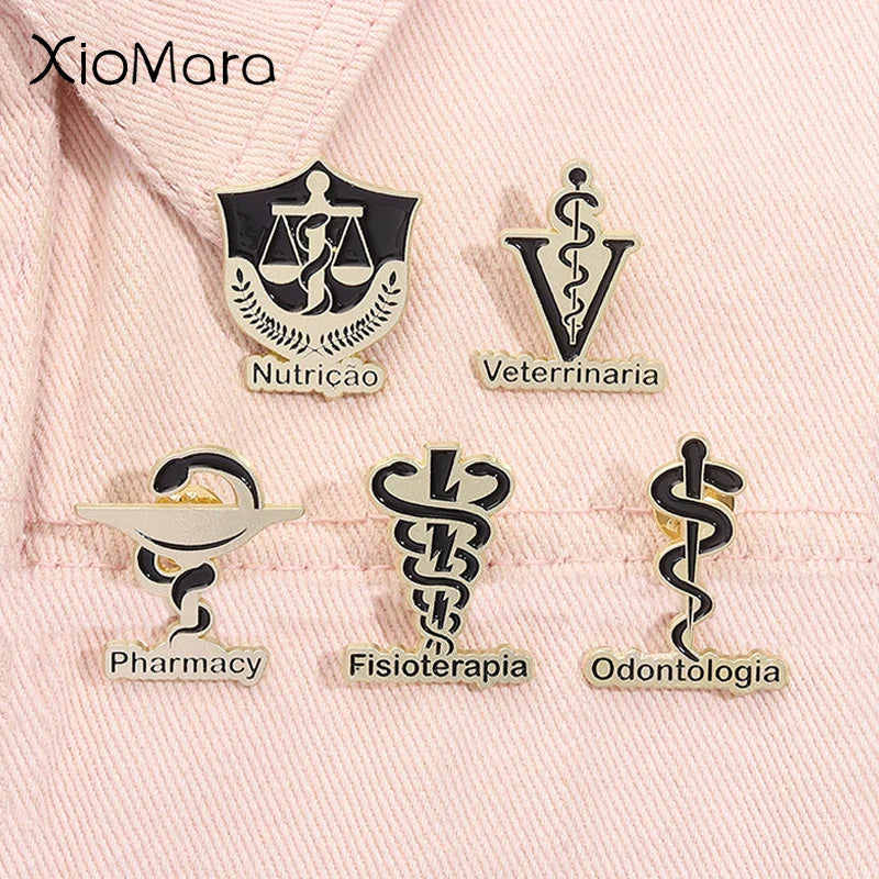 Medicine Symbol Enamel Pins Veterinary Pharmacy Odontology Nutrition Physiotherapy Logo Brooch Lapel Badge Jewelry Gifts