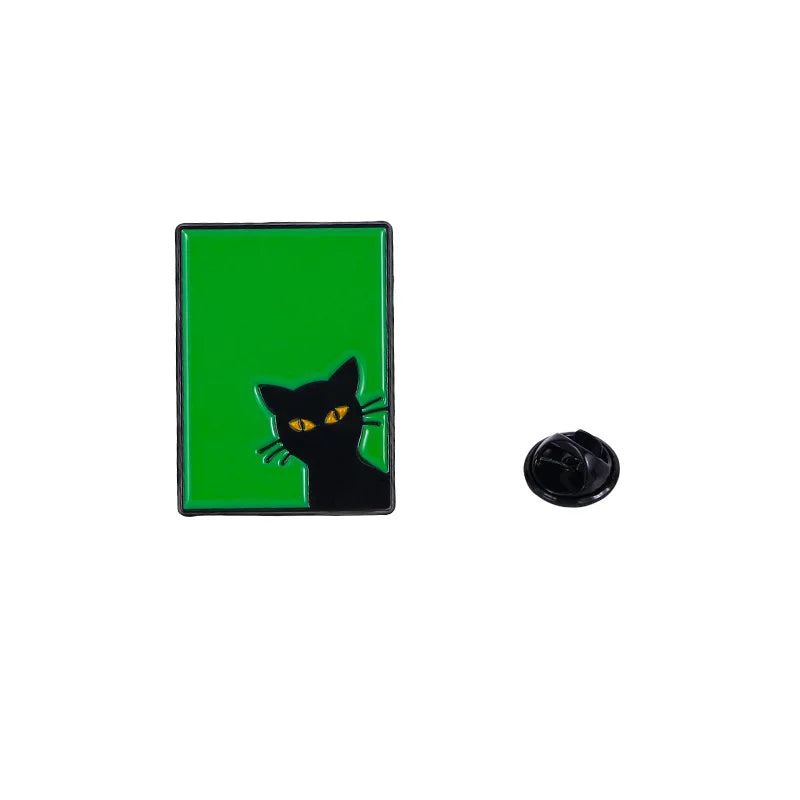 Cartoon Black Cat Monstera Enamel Pin Cute Lapel Brooch Gift