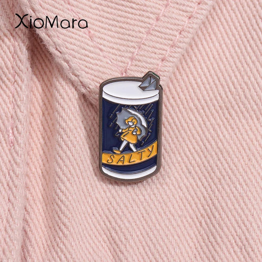 Morton Salt Girl Enamel Pin Brooch Bachelorette Gift Lapel Backpack Badge Jewelry