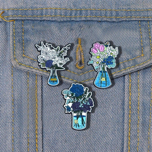 Scientific Bottle Enamel Pins Tulip Lily Brooch Plant Lapel Jewelry Gift
