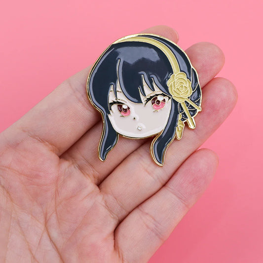 Kawaii Anime Girl Enamel Pin White Gog Lapel Brooch Badge for Backpacks and Clothes