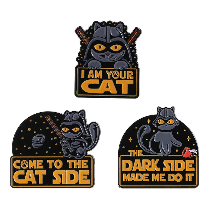 Dark Side Cat Enamel Pin Brooch Lapel Badge Punk Jewelry Gift