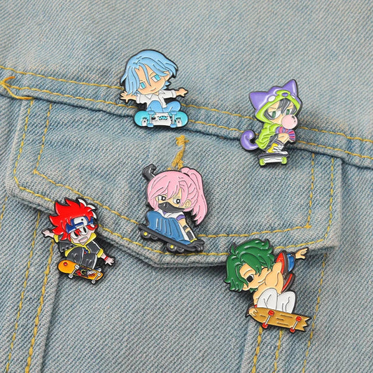 Anime Skateboarding Enamel Pin Chibi REKI Langa MIYA Cherry Joe Brooch Badge Jewelry Gift Wholesale