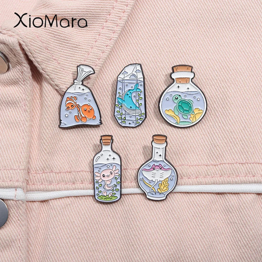 Cartoon Marine Creatures Enamel Pins Whale Salamander Brooches Lapel Backpack Badge Jewelry Gifts