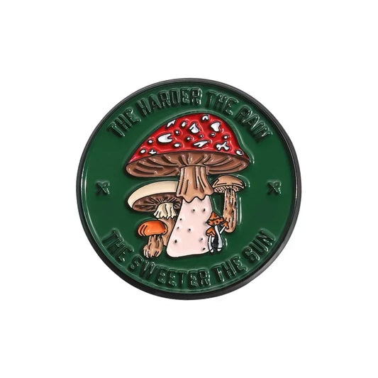 Cartoon Mushroom Enamel Pin - "The Harder The Rain, The Sweeter The Sun" Brooch Lapel Badge