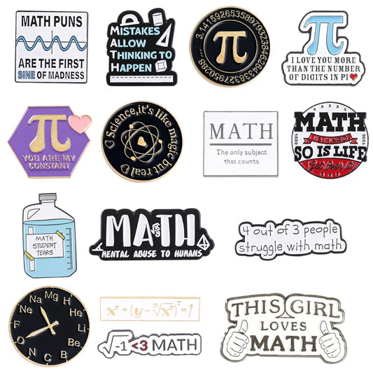 Math Enamel Brooches Formula Metal Badges Lapel Pins Jewelry Accessories