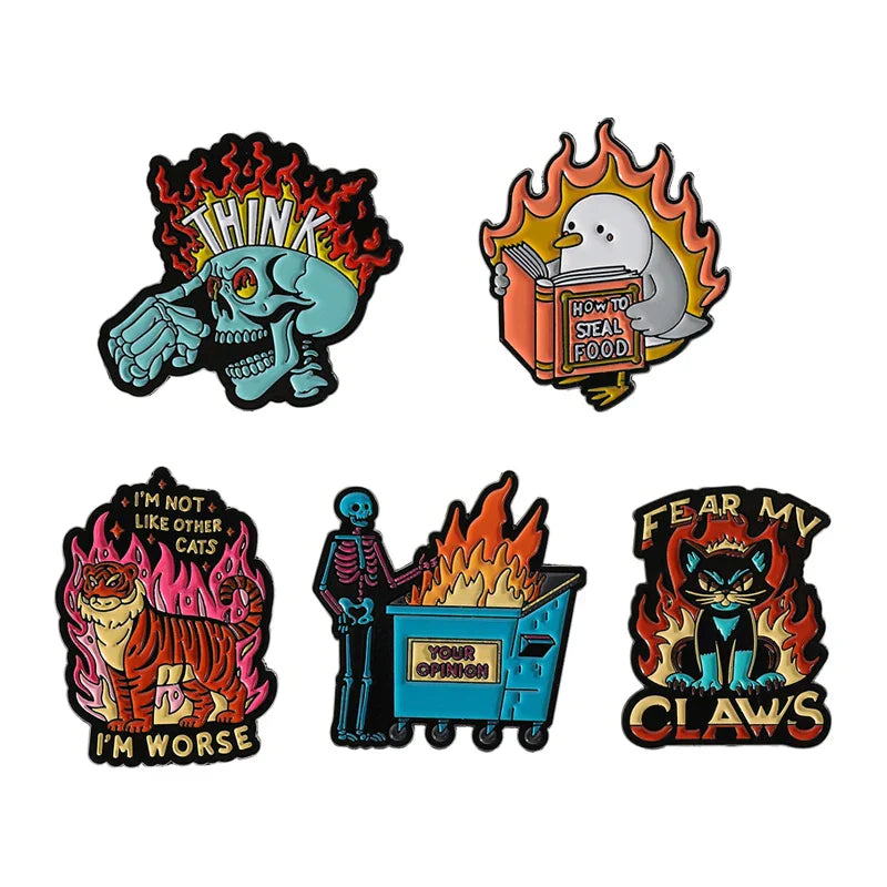 Fear My Claws Skull Enamel Pin - Punk Cat Mental Health Brooch Lapel Badge