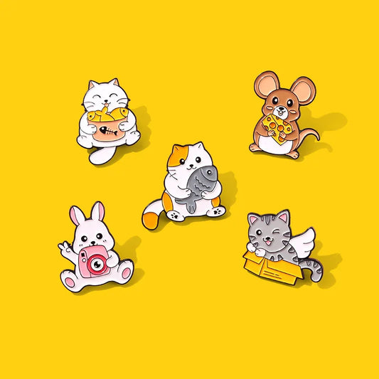 Cat Rabbit Mouse Cartoon Enamel Lapel Pin Brooch Jewelry Hat Backpack Badge Kids Gifts