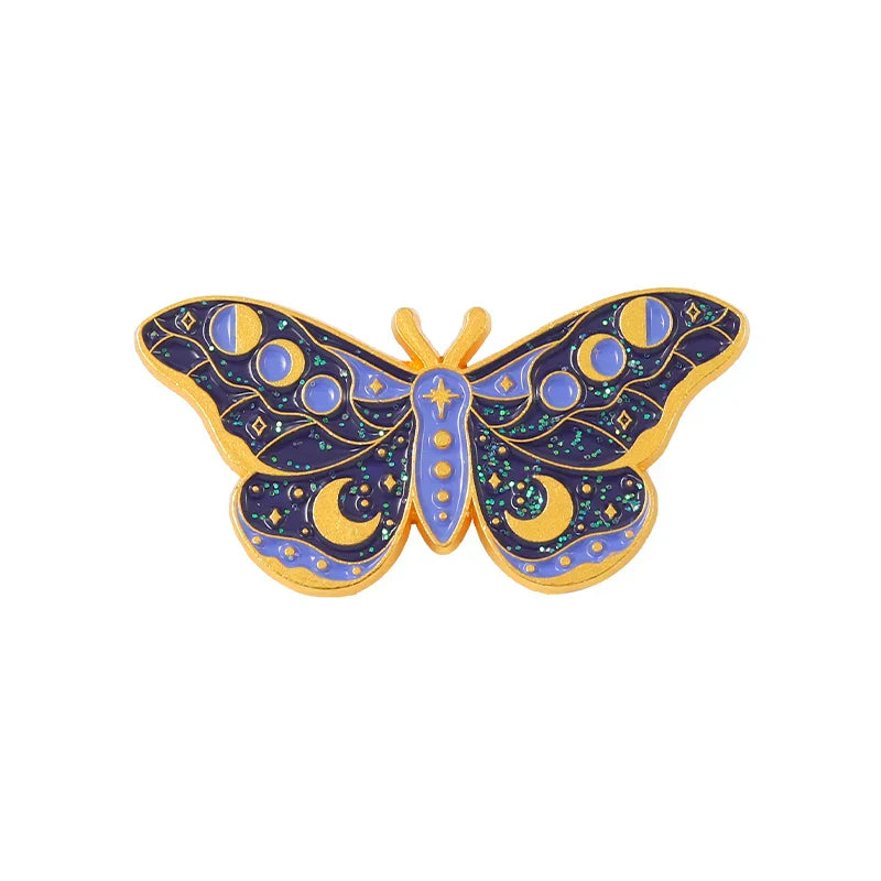 Moth Enamel Pin Moon Star Eye Leaf Brooches for Women Bag Hat Backpack Jewelry Gift