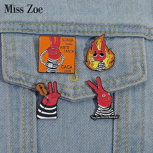 Red Rabbit Enamel Pins Custom Brooches Lapel Badges Animal Jewelry Gift