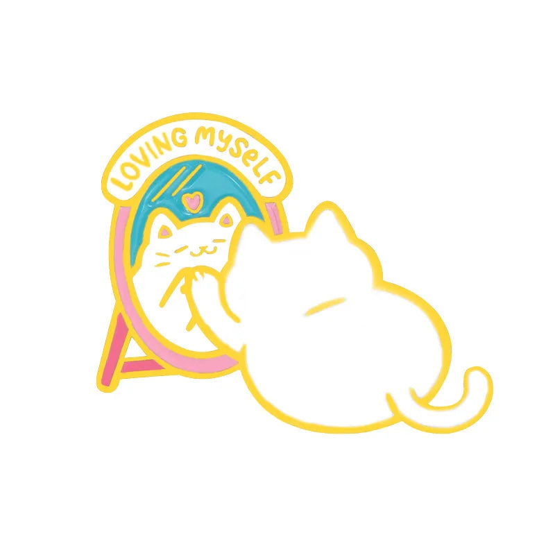 Cat Mirror Enamel Lapel Pin Brooch Jewelry Hat Backpack Badge Kids Gifts
