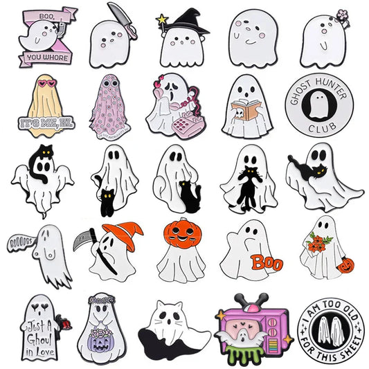 Halloween Ghost Enamel Lapel Pins Cartoon Mushroom Pumpkin Knife Badge Brooch Jewelry Gift