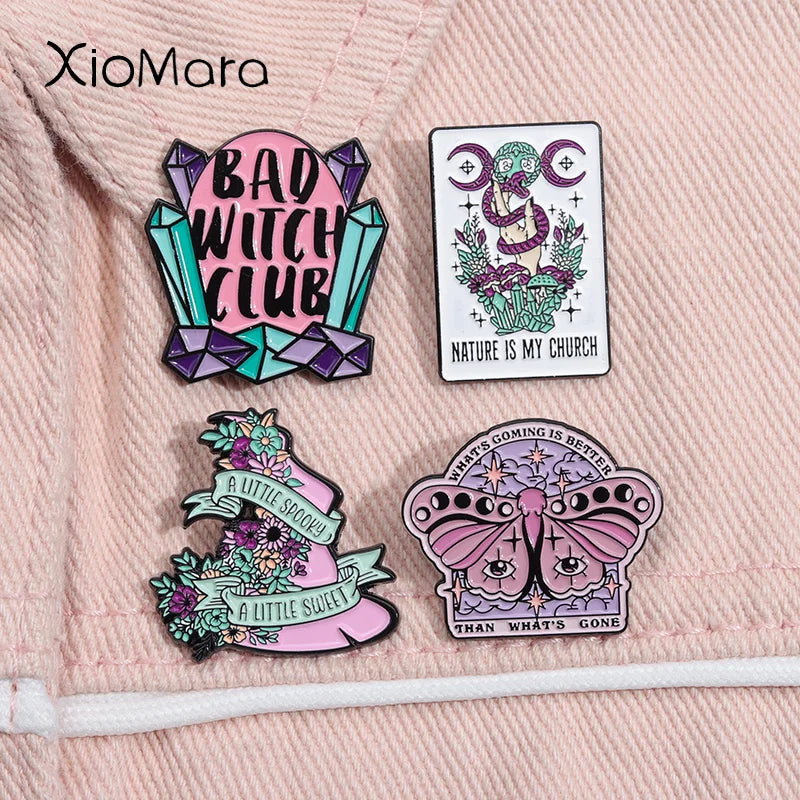 Lunar Witch Enamel Pin Moon Phase Bad Witch Club Brooch Jewelry