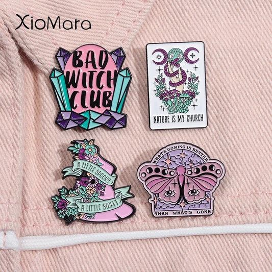 Lunar Witch Enamel Pin Moon Phase Bad Witch Club Brooch Jewelry