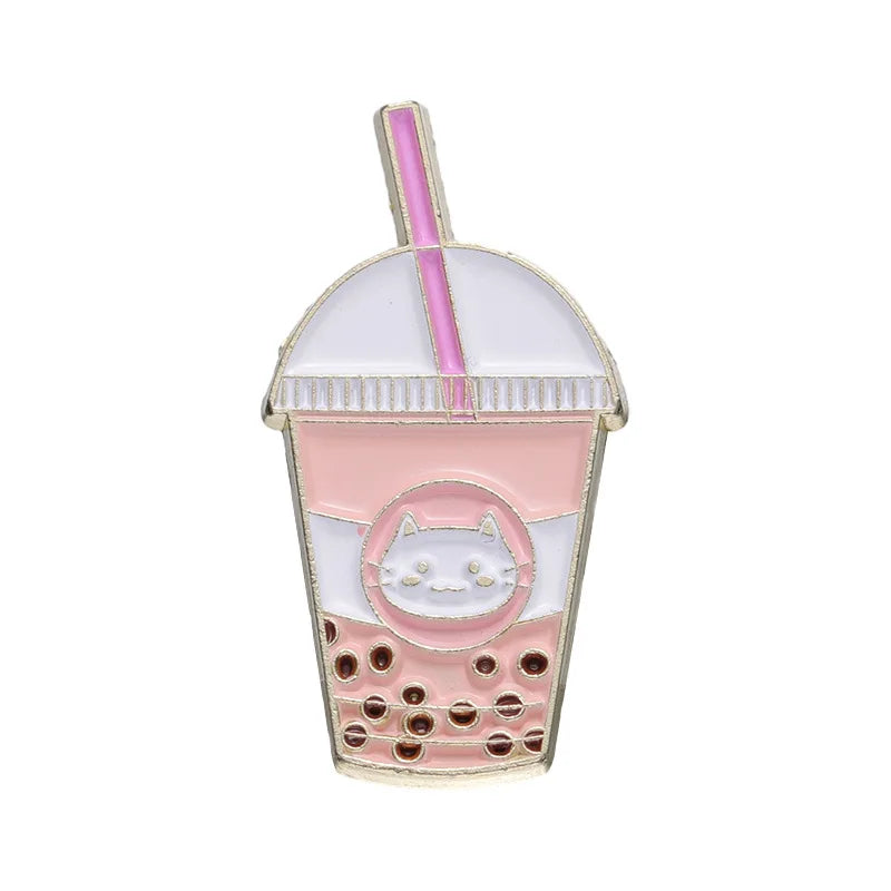 Pearl Milk Tea Cat Enamel Pin Brooch Cursor Icon