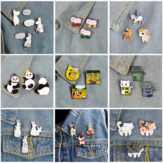 Animal Pins Set: Unicorn, Hippo, Pig, Panda, Cat, Dog, Rabbit Brooches Badges Gifts for Backpacks Wholesale