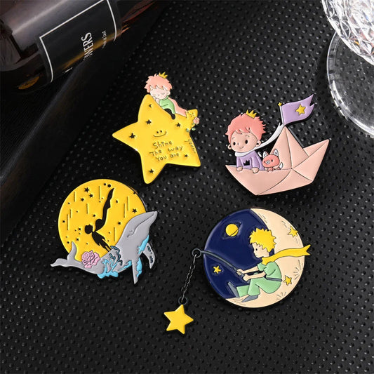 Cute Fox Enamel Pins Moon Star Whale Brooches Lapel Badges Cartoon Jewelry Gift