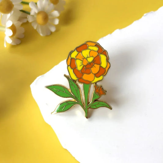 Marigold Enamel Pin Floral Brooch Jewelry Accessory Wholesale Gifts