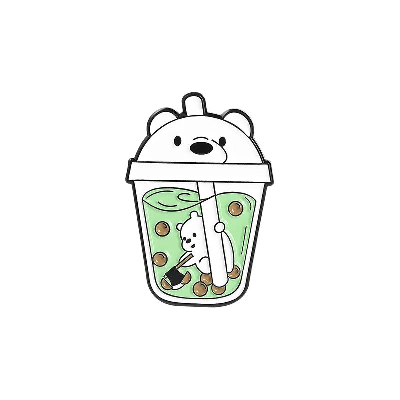 Bubble Tea Animal Enamel Pin: Cat, Sloth, Horse, Panda Brooch Badge Gift