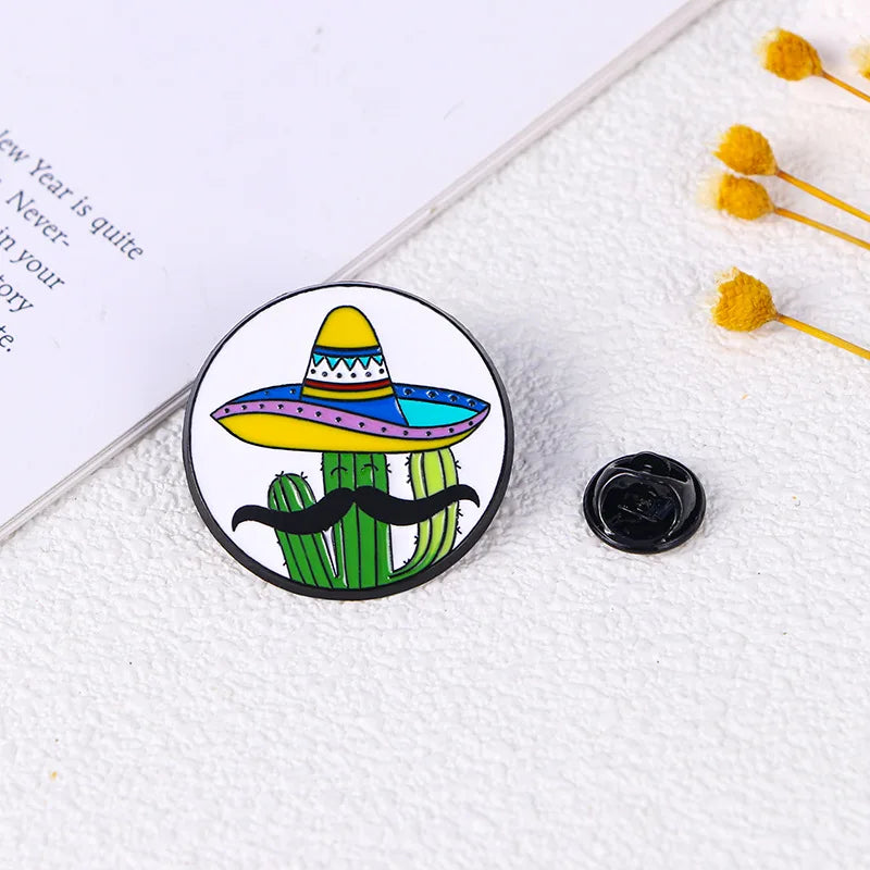 Mexican Cactus Enamel Pin Chameleon Guitar Brooch Cute Lapel Jewelry Gift
