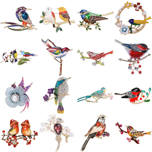 Enamel Rhinestone Bird Brooches for Women - Sparrow Magpie Pins Gifts