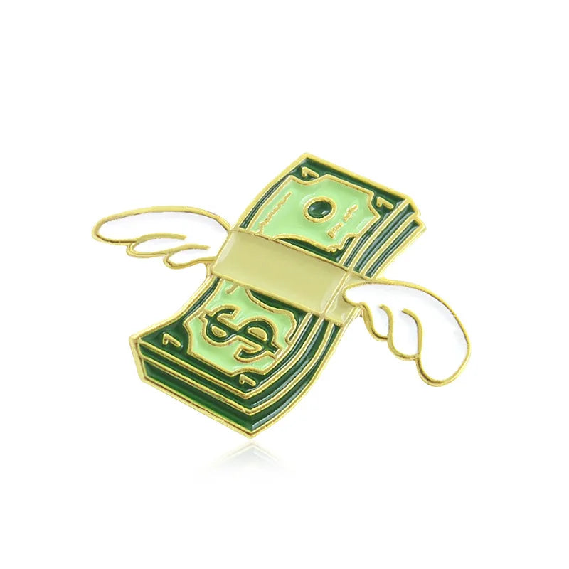 Dollar Wings Enamel Pin Brooch Badge for Bags and Clothes