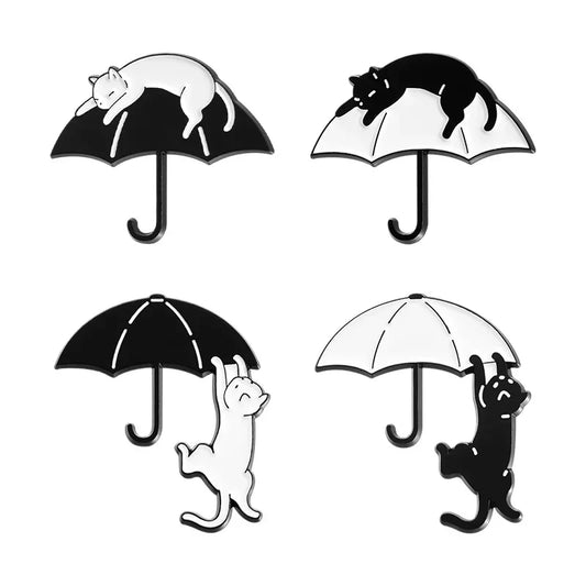 Black Cat Umbrella Enamel Pin Cute Cat Brooch Lapel Badge Jewelry Gift