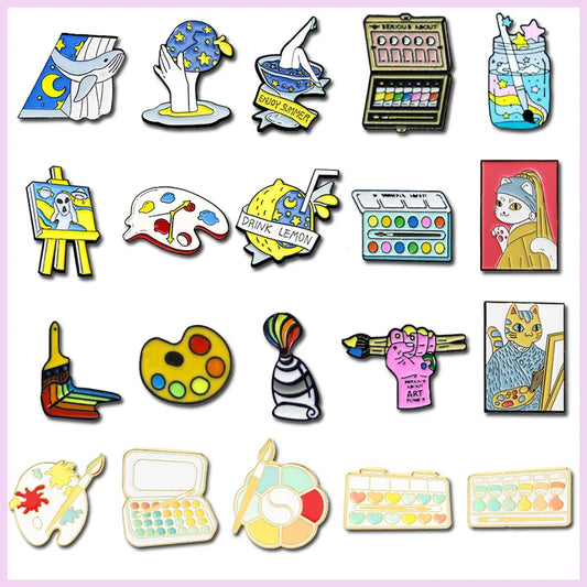 Fashion Enamel Brooch Cartoon Drawing Board Pin Art Lapel Jewelry Gift